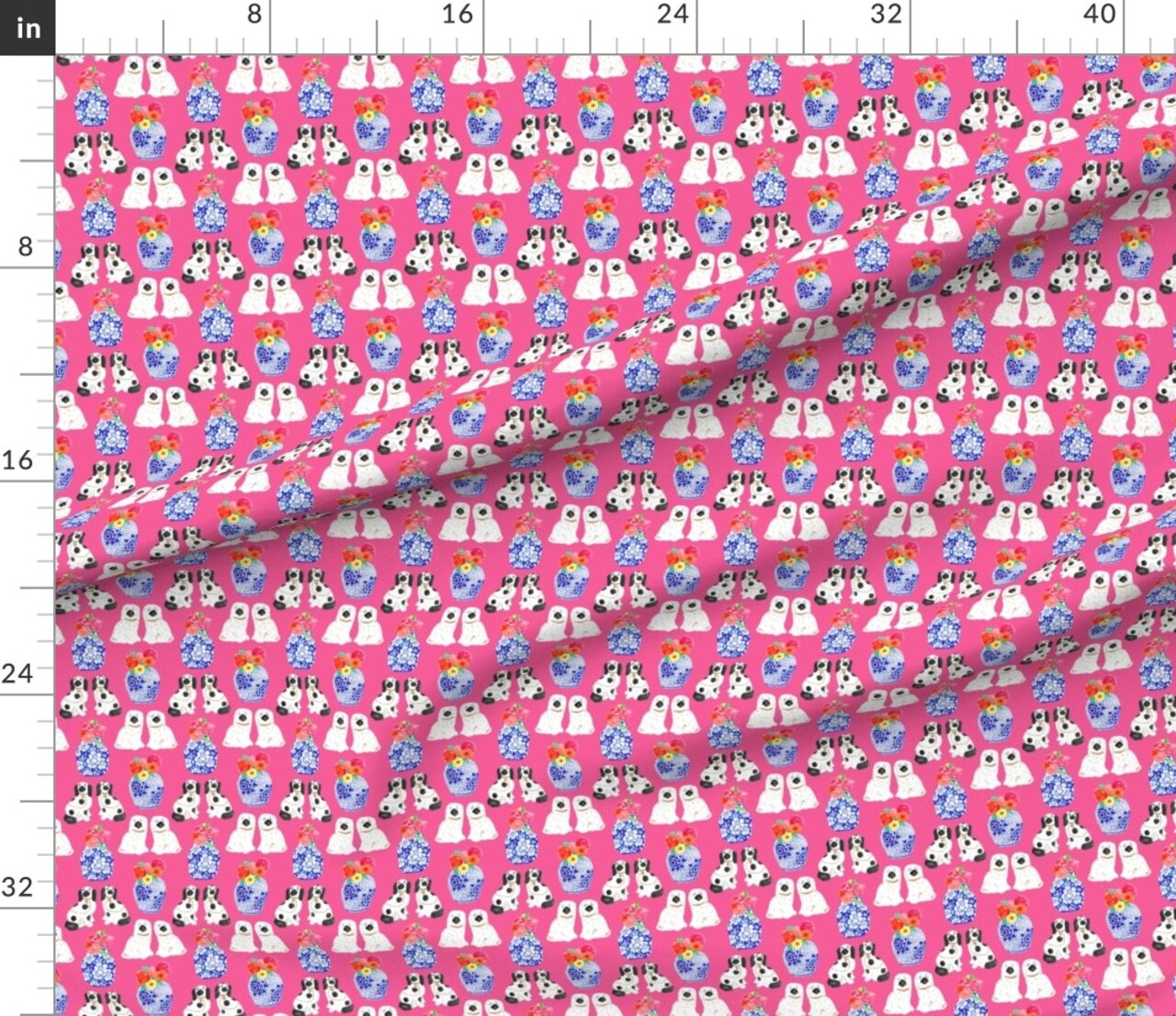 Chinoiserie Preppy Floral Dogs Southern Vases Watercolor Ginger Jars Custom Printed Fabric by Spoonflower Various Fabrics by the Yard or Fat Quarter